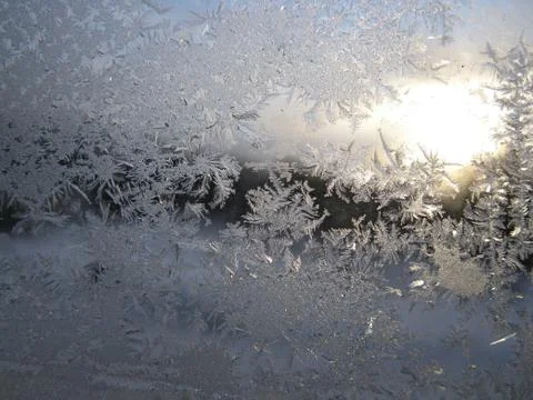 Frosty pattern on winter window Stock Photos