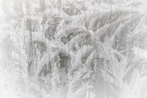 Frosty patterns on a frozen ice box in the early morning Stock Photos
