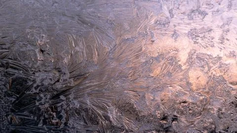 Frosty patterns on glass. Crystal structure, abstract 스톡 사진