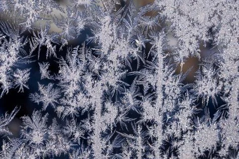 Frosty patterns on the window frosty background Ice on a window black white 스톡 사진