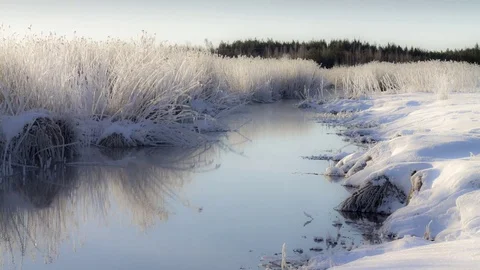 Frosty river time-lapse Stock Footage 74080253