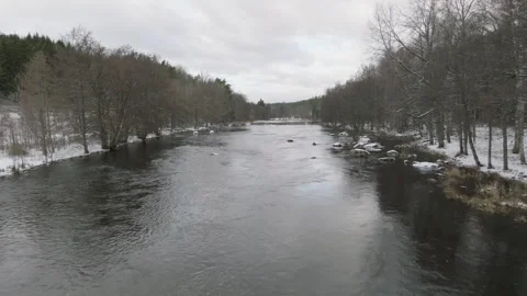 Frosty scene by snowy forest river Stock Footage 293693488