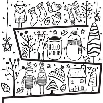 Frosty Whimsy Hand-Drawn Winter Doodle Icons Stock Illustration