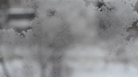 Frosty Window View: Winter Ice Crystal Pattern Background Texture Stock Footage 328193395