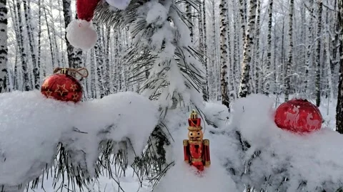 A frosty winter forest. A Christmas tree stands amidst white snowdrifts. Stock Footage 323165521