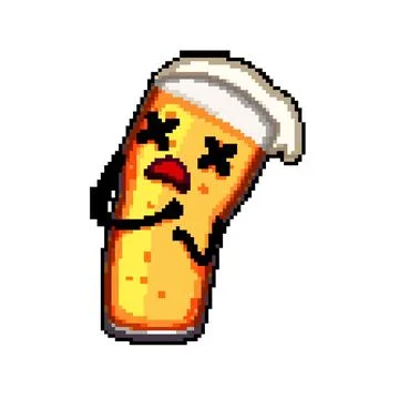 Froth beer mug character pixel art vector illustration Stock Illustration