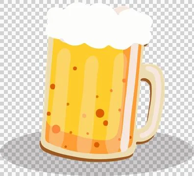 Frothy beer mug is showing gold beer, foam bubbles and handle in flat design Stock Illustration