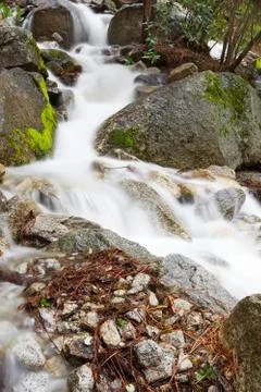 Frothy mountain stream moss Stock Photos