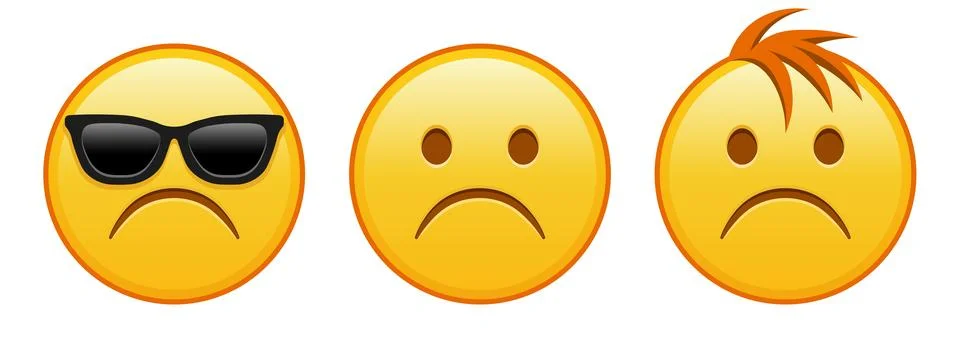 Frowning sad face Set of three emoji Stock Illustration