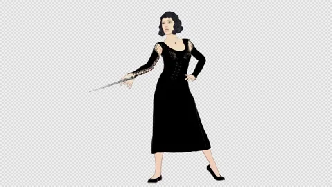 Frowning Witch Casting A Spell With Her Wand,  Side View Stock-Footage 345339307