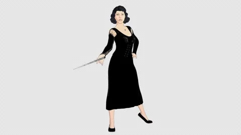 Frowning Witch Spell-Casting With Her Wand, Animation with alpha channel Stock Footage 345336080