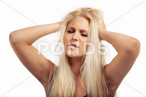Frowning woman sick of too much pressure Stock Photos