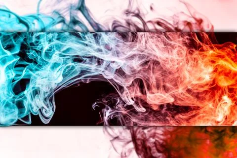Frozen abstract movement of  explosion red and blue  smoke multiple colors on Stock Photos