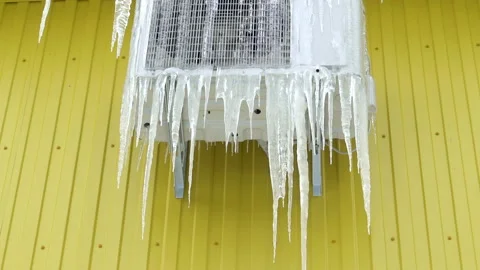 Frozen air conditioner in ice icicles Stock Footage 87098004