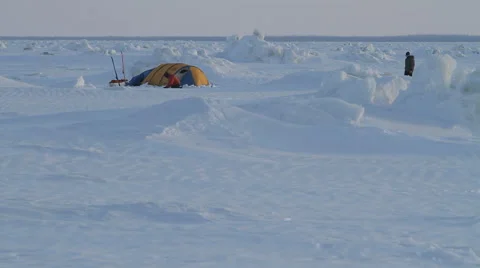 Frozen Arctic Camping Tent Stock Footage 51028406