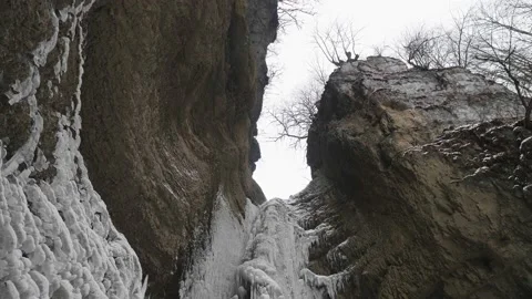 Frozen beautiful waterfall in 4k resolution gorge beautiful landscape Stock Footage 170028084