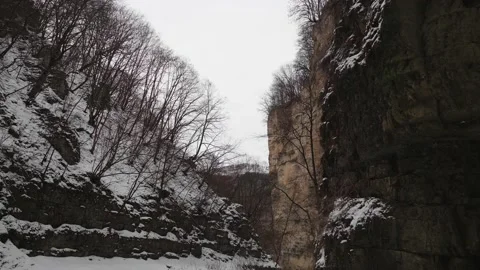 Frozen beautiful waterfall in 4k resolution gorge beautiful landscape Stock Footage