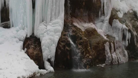 Frozen beautiful waterfall in 4k resolution gorge beautiful landscape Stock Footage 170029440