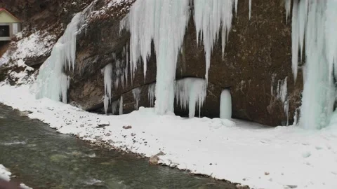 Frozen beautiful waterfall in 4k resolution gorge beautiful landscape Stock Footage 170030277