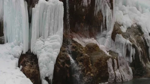 Frozen beautiful waterfall in 4k resolution gorge beautiful landscape Stock Footage 170030727