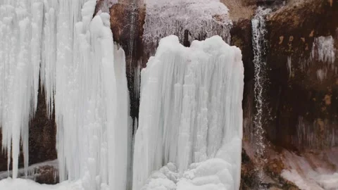 Frozen beautiful waterfall in 4k resolution gorge beautiful landscape Stock Footage 170031148