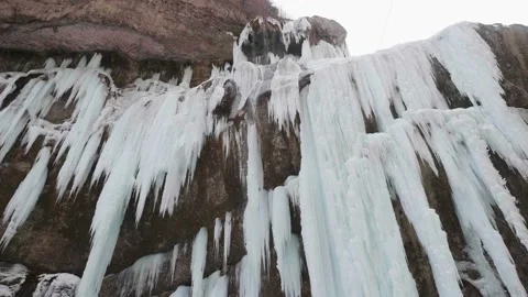 Frozen beautiful waterfall in 4k resolution gorge beautiful landscape Stock Footage 170031441