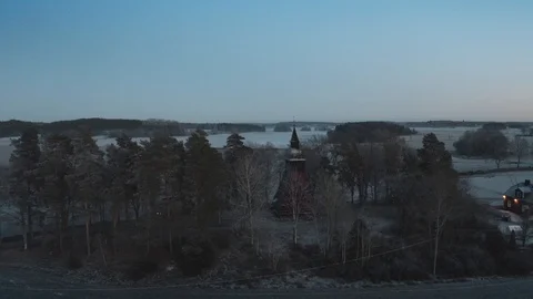 Frozen Belltower Aerial Stock Footage 99377608