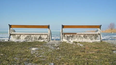 Frozen Benches by the Lakeside Video stock 326321609