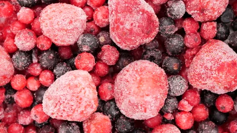 Frozen berries strawberry, raspberry, black currant, Red currants Stock-Footage 225071413