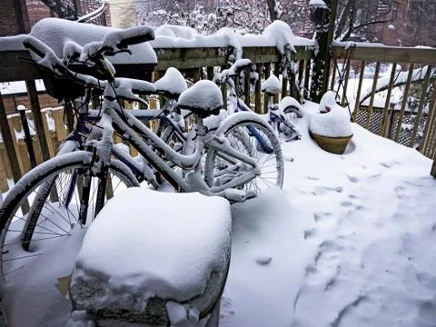 Frozen bicycles Stock Photos
