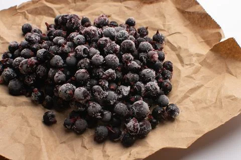 Frozen blackcurrant on craft sheet Stock Photos