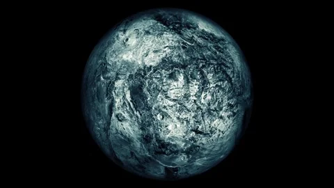 Frozen blue planet isolated on a black background with detailed icy surface.. Stock Footage 337079278