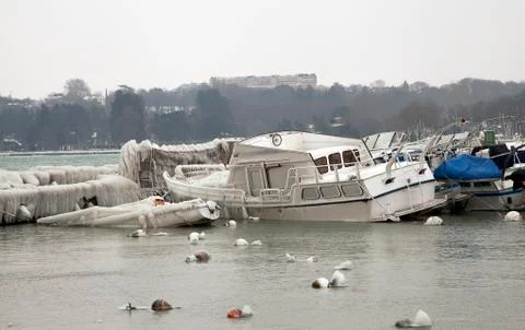 Frozen boats Stock Photos