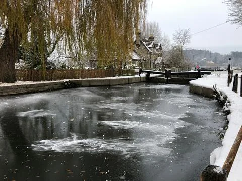 Frozen canal lock Stock Photos