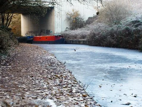 Frozen canal Stock Photos