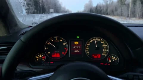 Frozen Car Dashboard Shows Extreme Cold Temperature on Winter Road Stock Footage 333324123