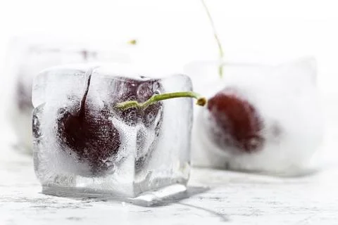 Frozen cherries macro Stock Photos