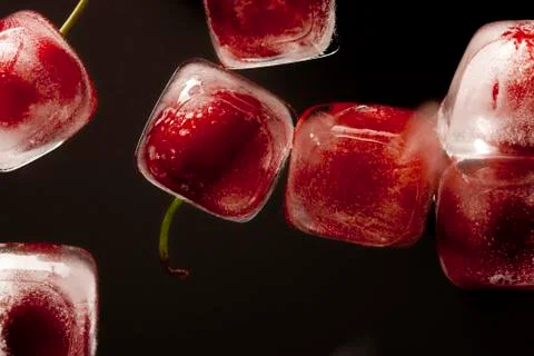 Frozen Cherries, Studio Shot Stock Photos
