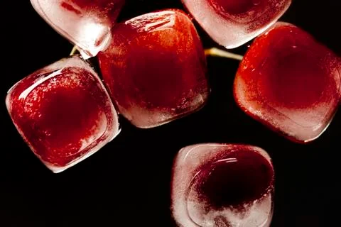 Frozen Cherries, Studio Shot Stock Photos