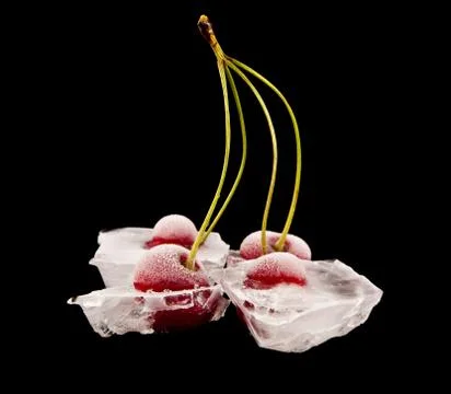 Frozen cherry on a black background closeup Stock Photos