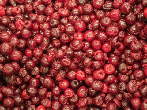Frozen cherry in the refrigerator in the store Stock Photos