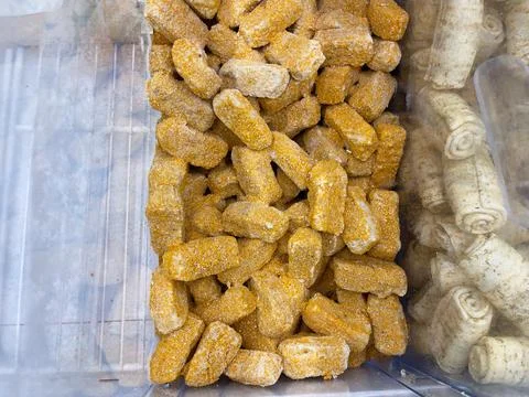 Frozen chicken cutlets, close-up. Stock Photos