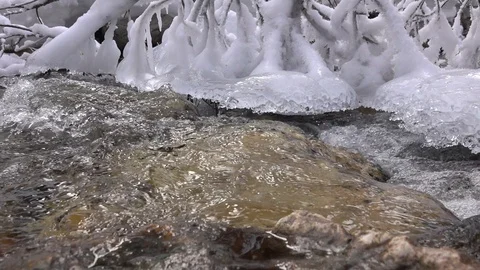 Frozen Creek in winter Stock Footage 127727205