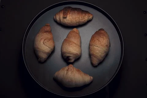 Frozen Croissant Baking as Timelapse Stock Footage 153094962