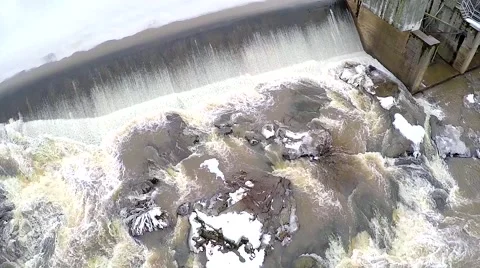 Frozen Dam, drone fly Stock-Footage 48546581