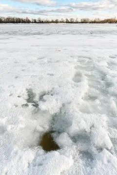 Frozen Dnieper River in Kiev, Ukraine, During Winter 写真素材