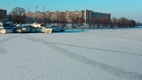 Frozen Dnipro river in winter. Kyiv. Ukraine Stock Footage 166554467
