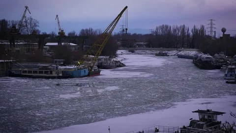 Frozen docks in the industrial area 스톡 동영상 71841569