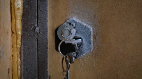 Frozen door lock inside the house. Stock Footage 152150156