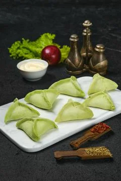 Frozen dumplings with spinach Foto stock